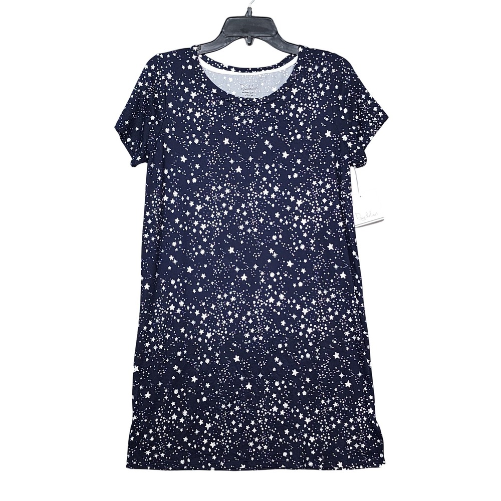 Roudelain Womens Navy Blue Star Print Short Sleeve Sleep Shirt Nightgown XS NWT